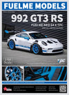 FuelMe & TPC Porsche 911 992 GT3 RS White with blue Wheels Resin Model 1:64