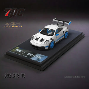 TPC Porsche 911 992 GT3 RS White With Blue Wheels Ordinary Version 1:64