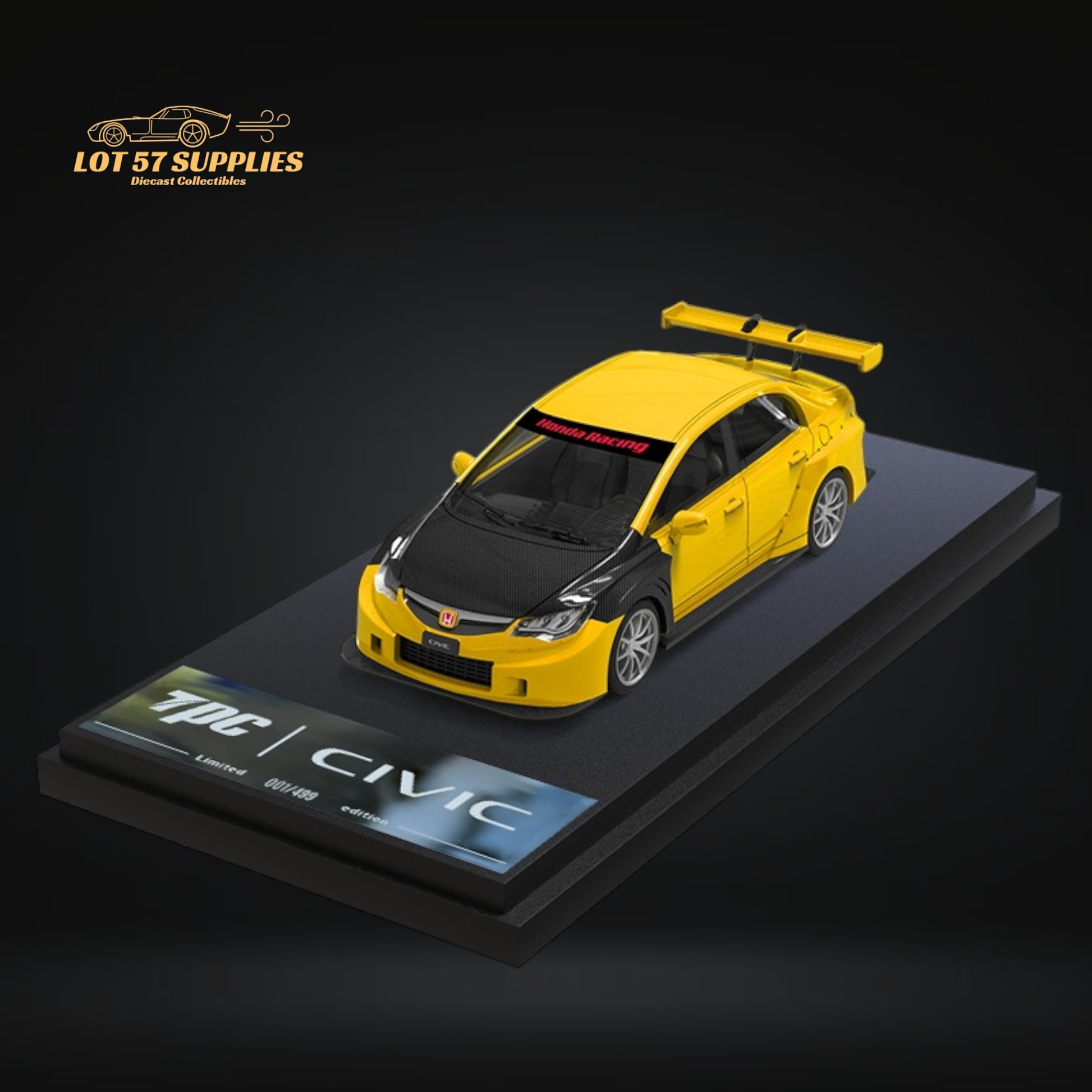 TPC Honda Civic FD2 Modified Yellow Carbon Hood Ordinary Version 1:64