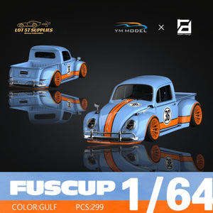 YM Model X Robert Design Volkswagen Beetle Pickup Truck FUSCUP in Gulf Livery 1:64 Limited to 299 Pcs