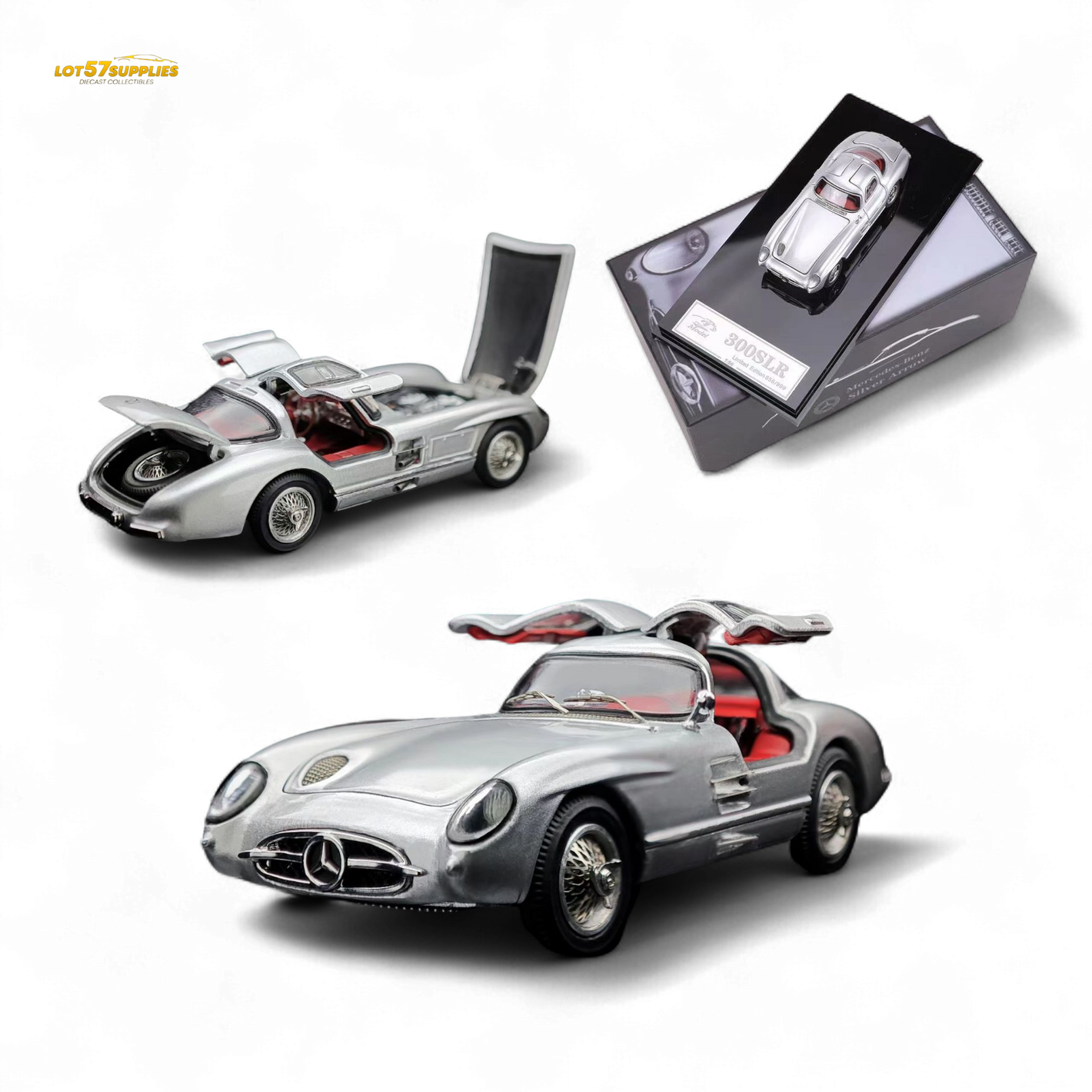 YS Model Mercedes Benz 300SLR Urunhot Diecast - Gullwing Silver 1:64