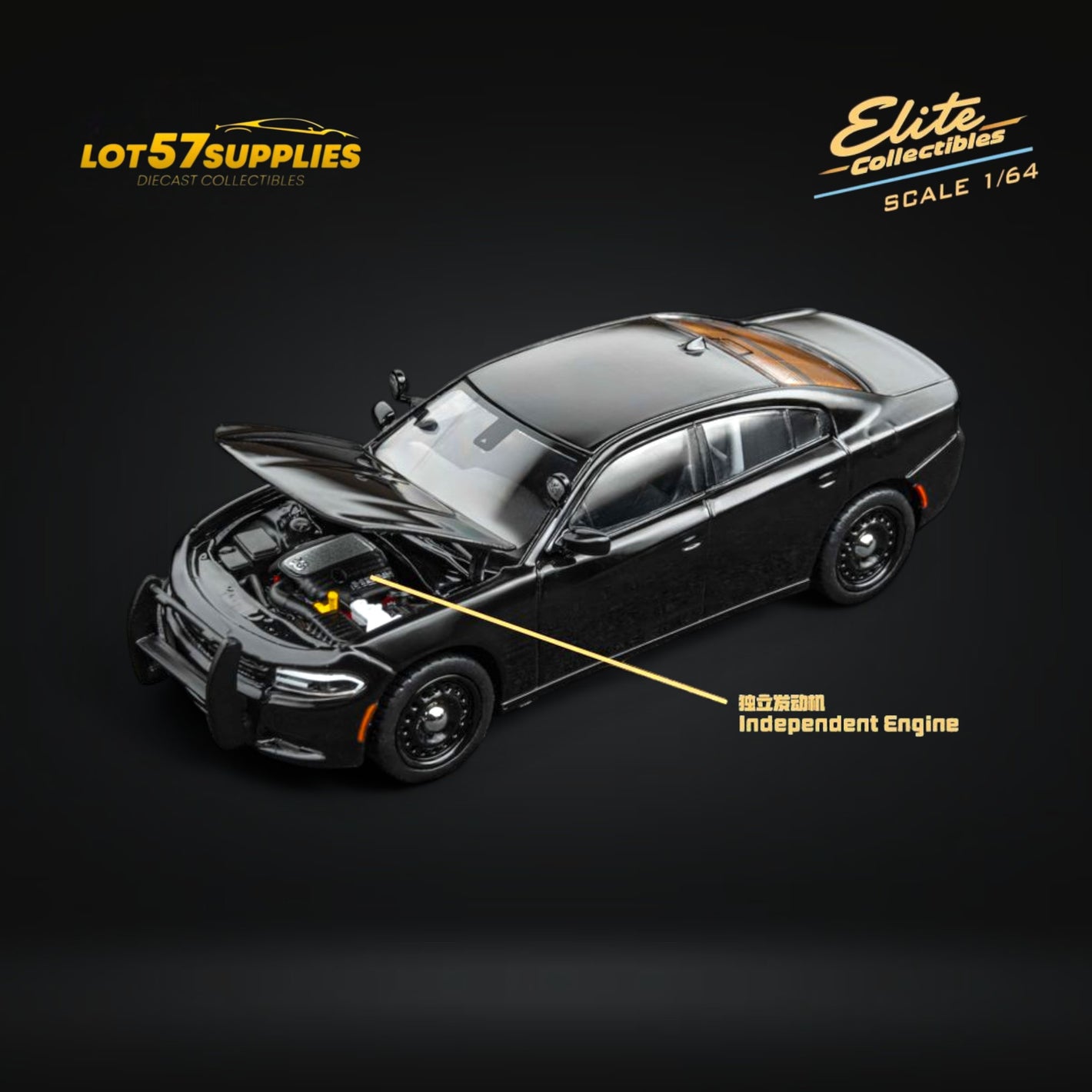 (Pre-Order) Elite Collectibles Dodge Warhorse Unmarked Police Interceptor Black 1:64