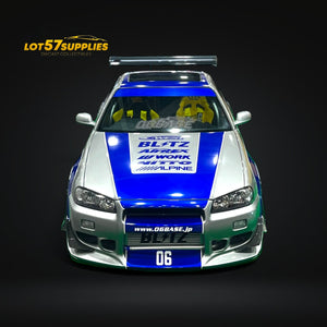 (Pre-Order) Fast Speed Skyline R34 GT-R 5th Generation BNR34 Silver Blue Strips 1:64