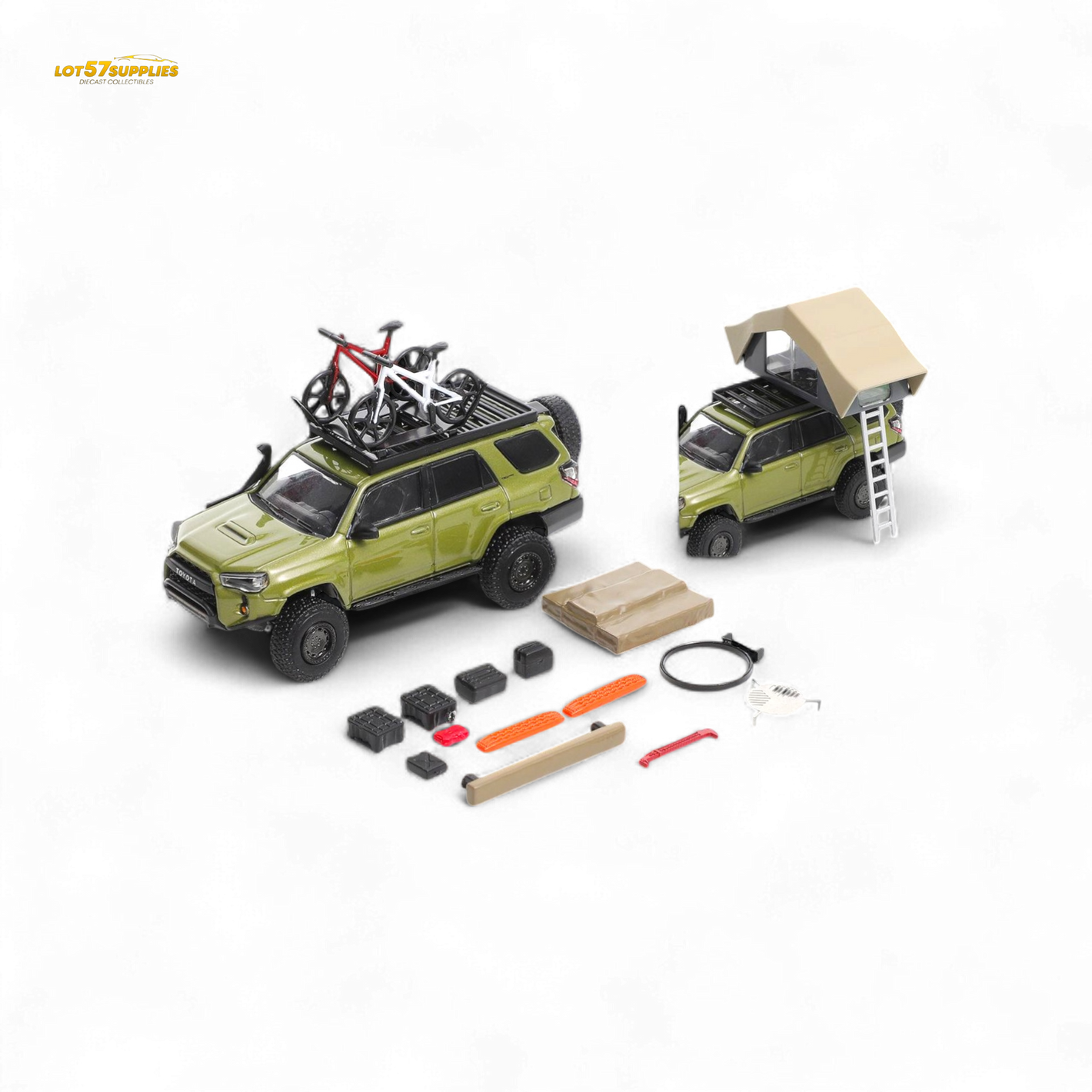 Model toy SUV with accessories on a white background