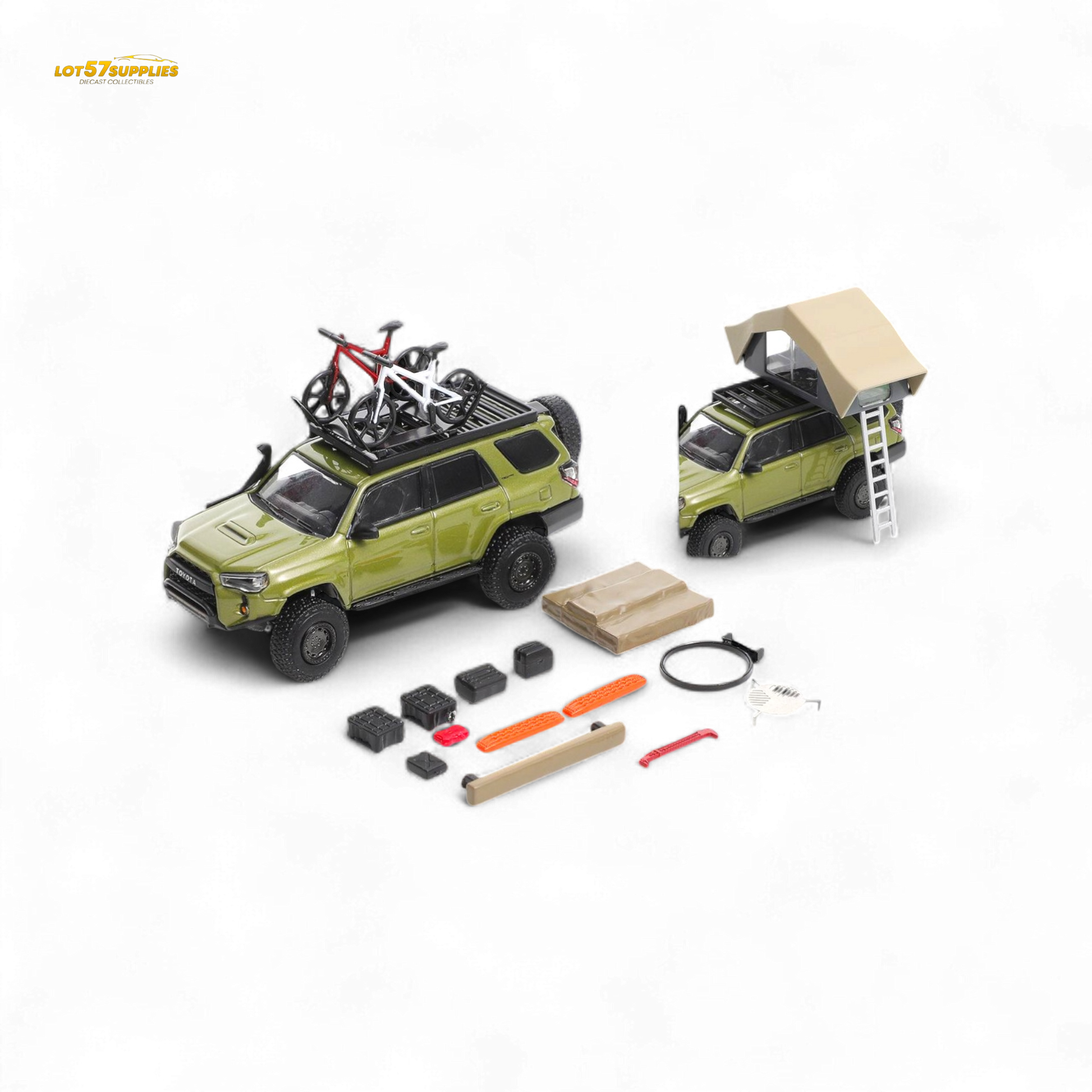 Model toy SUV with accessories on a white background