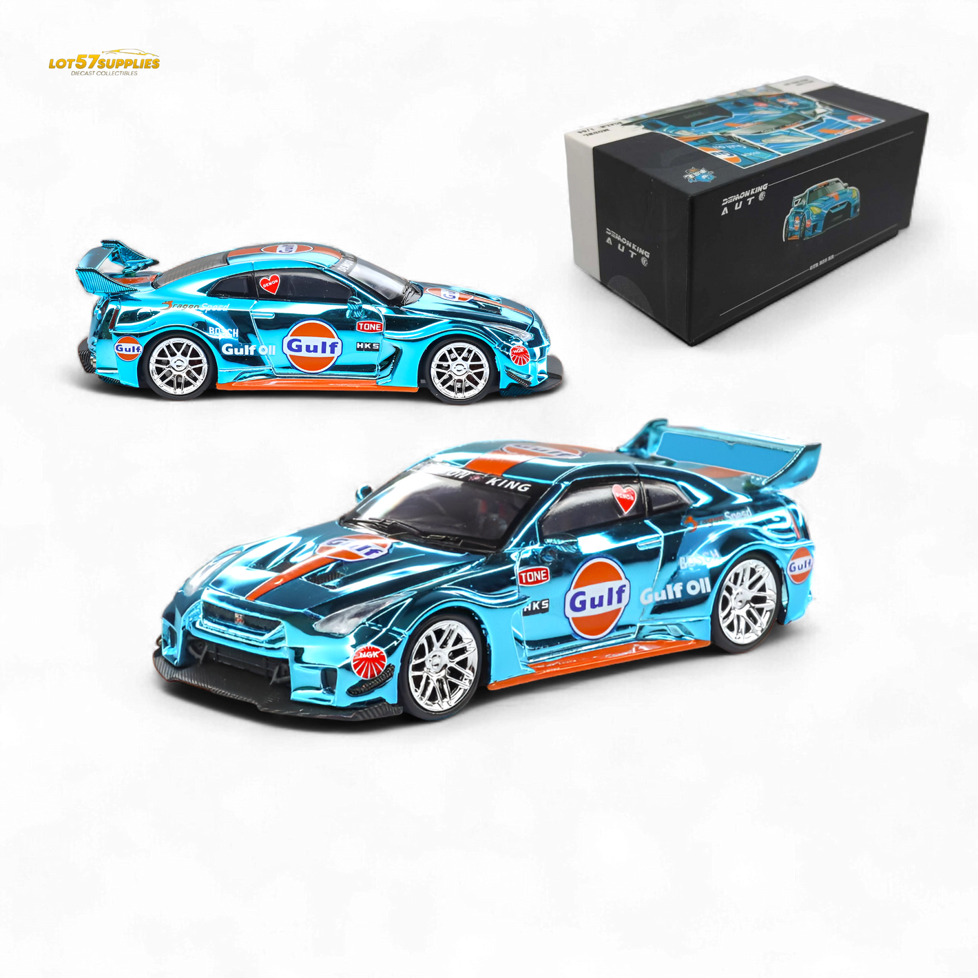 Demon King Auto LBWK Nissan GTR35 - Chrome Gulf 1:64
