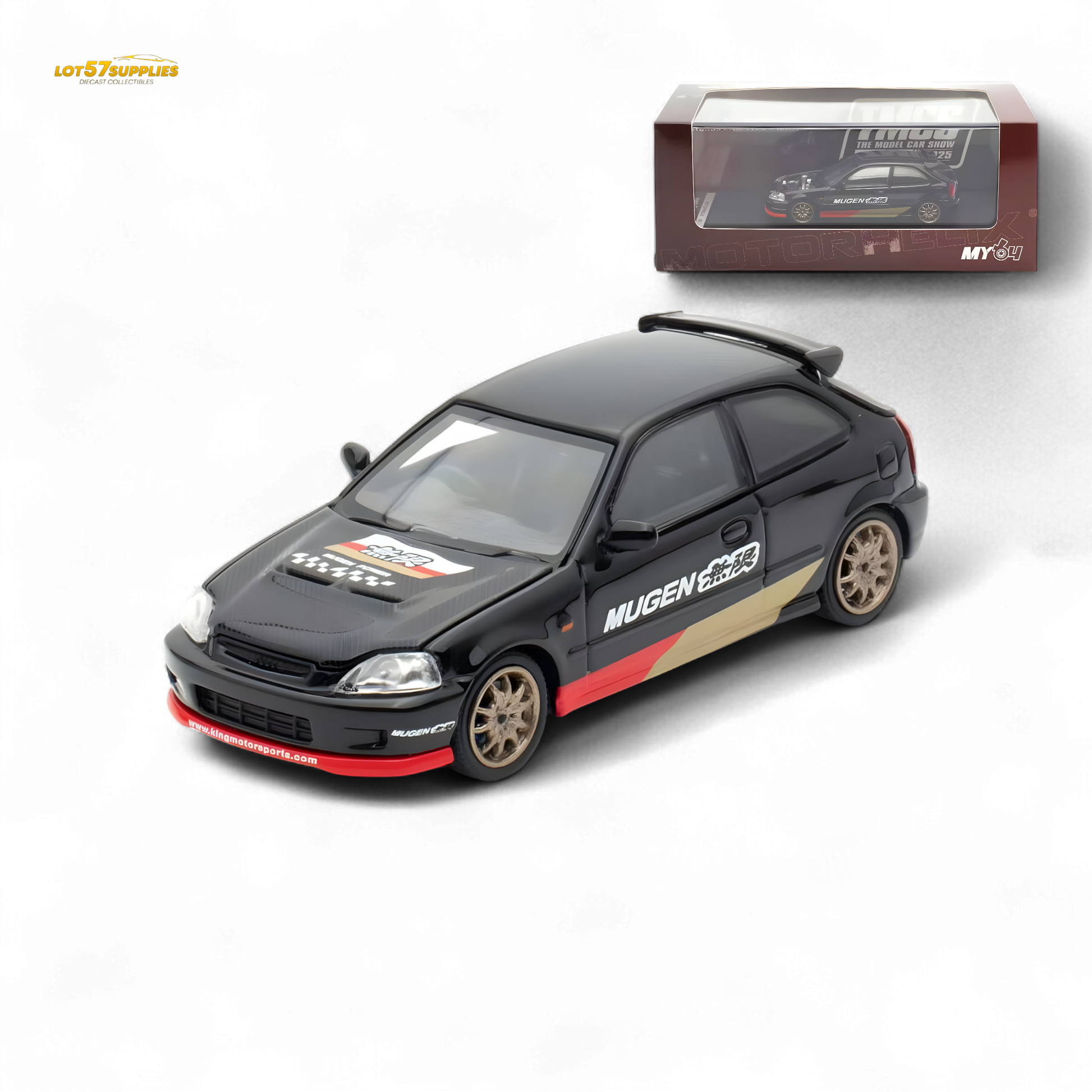 Model car with 'Mugen' branding on a white background