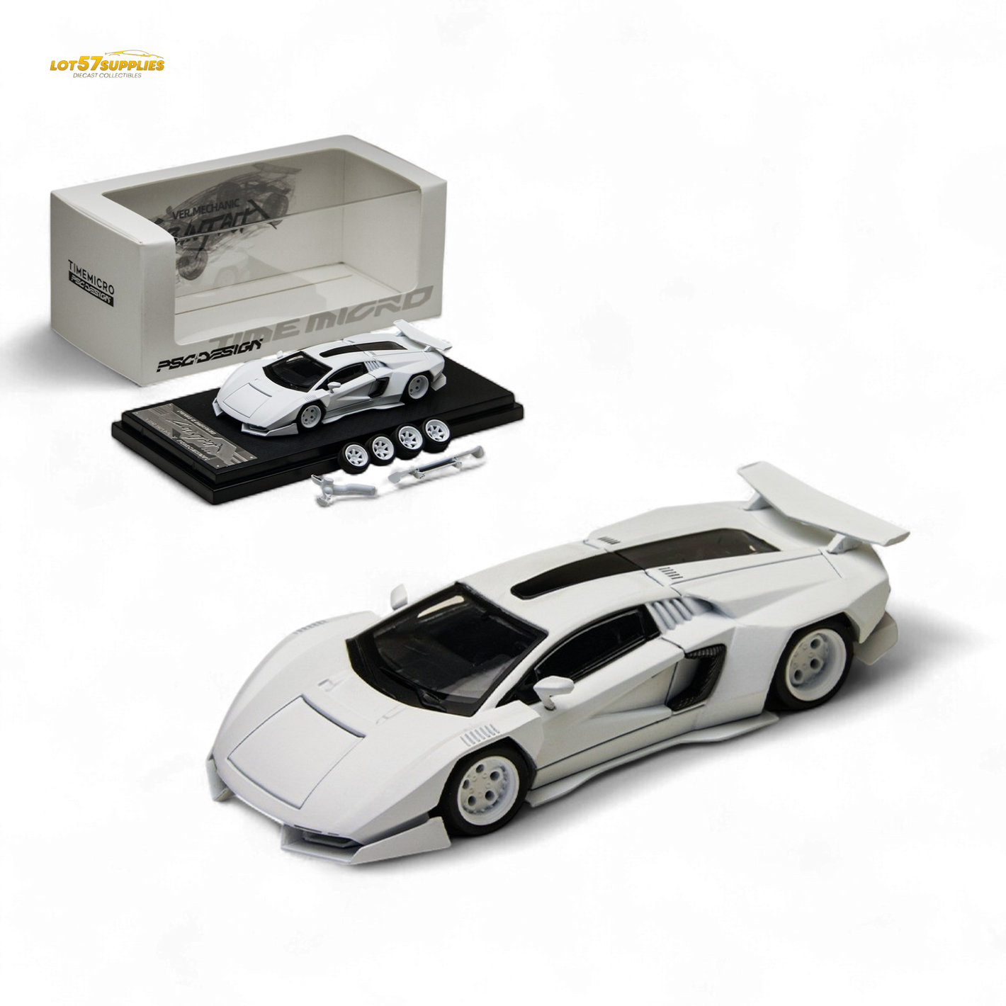 TimeMicro Countach V Ver. Mechanic White 1:64 Diecast Model