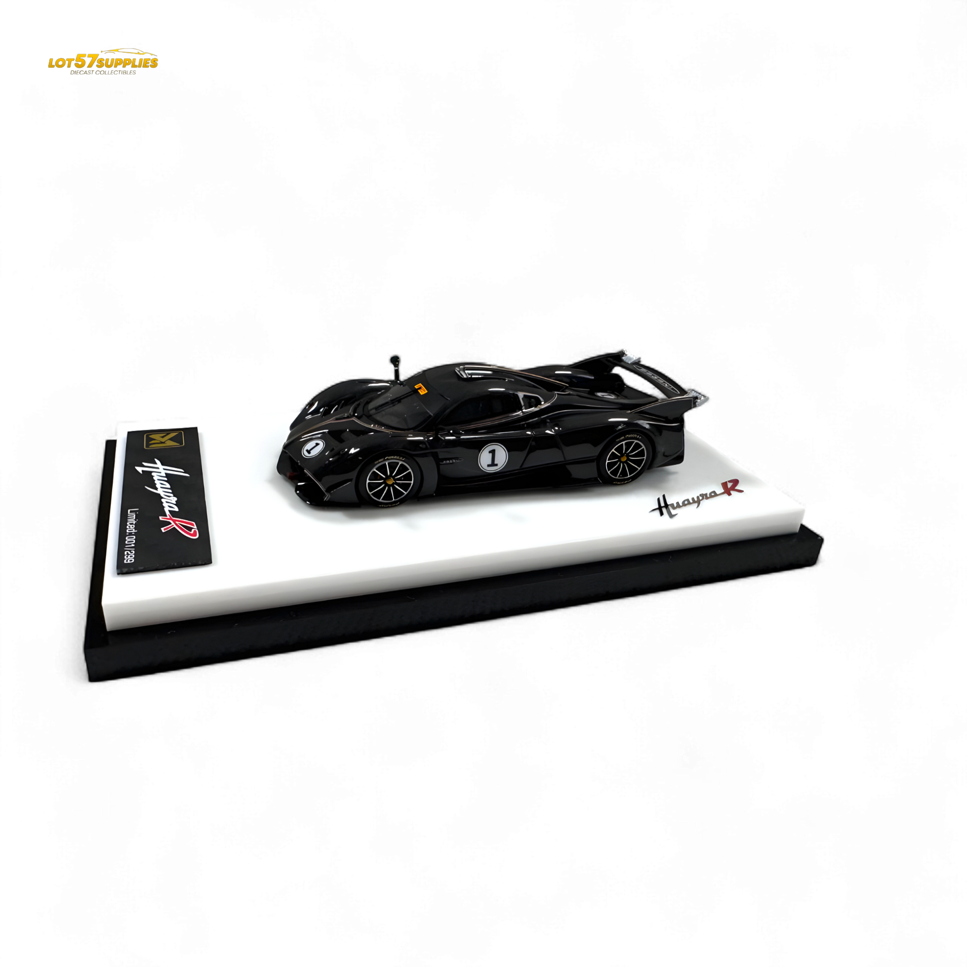 Model car on a display stand with 'Kuwyne R' branding on a white background