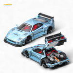 Model car with open hood on a white background
