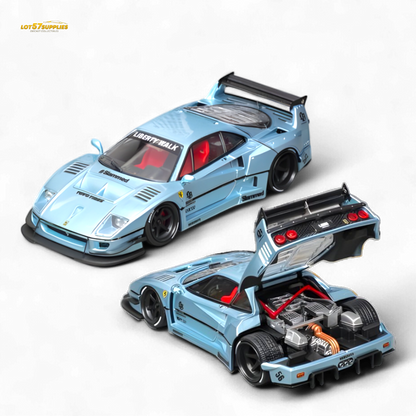 Model car with open hood on a white background
