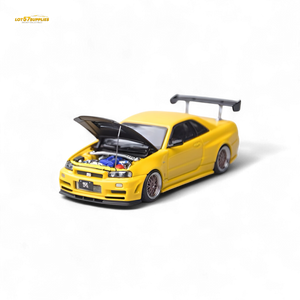 (Pre-Order) focal horizon Skyline GT-R R34 Z-Tune Carbon-Hood Version - Yellow 1:64