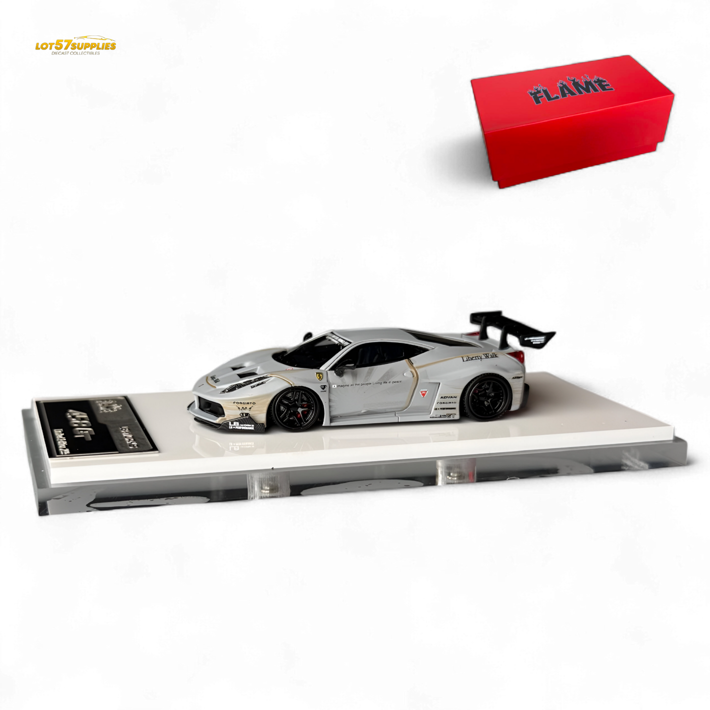 Flame Supercar LB458GT LB Wide-Body - Matte Grey 1:64 Resin
