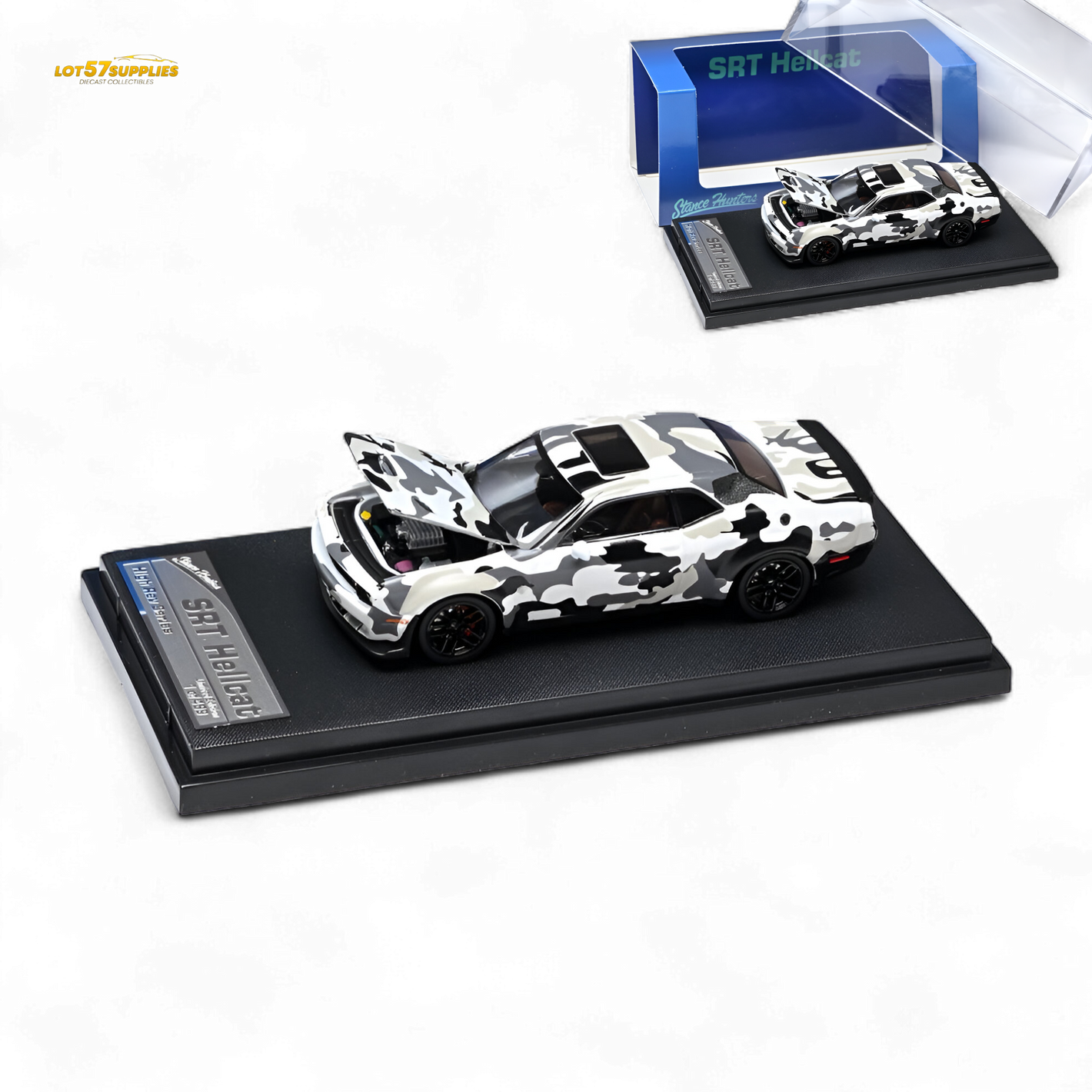 (Pre-Order) Stance Hunters Dodge Challenger SRT Hellcat M90 Arctic Camo White Blue - White Blue 1:64