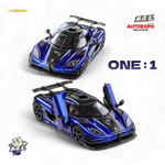 Two blue and black model cars on a white background with 'AUTOEXPO SINGAPORE' branding.