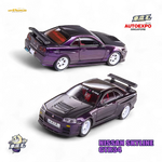 Model of a Nissan Skyline GTR34 car on a white background with 'Auto Expo Singapore' branding.