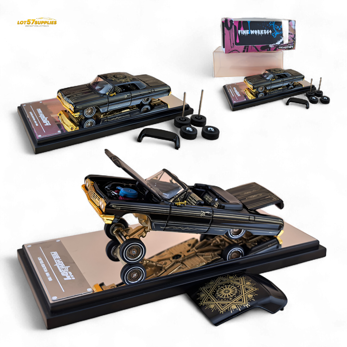 (Pre-Order) Fine Works64 Impala Lowrider - Black Gold Livery Ordinary 1:64