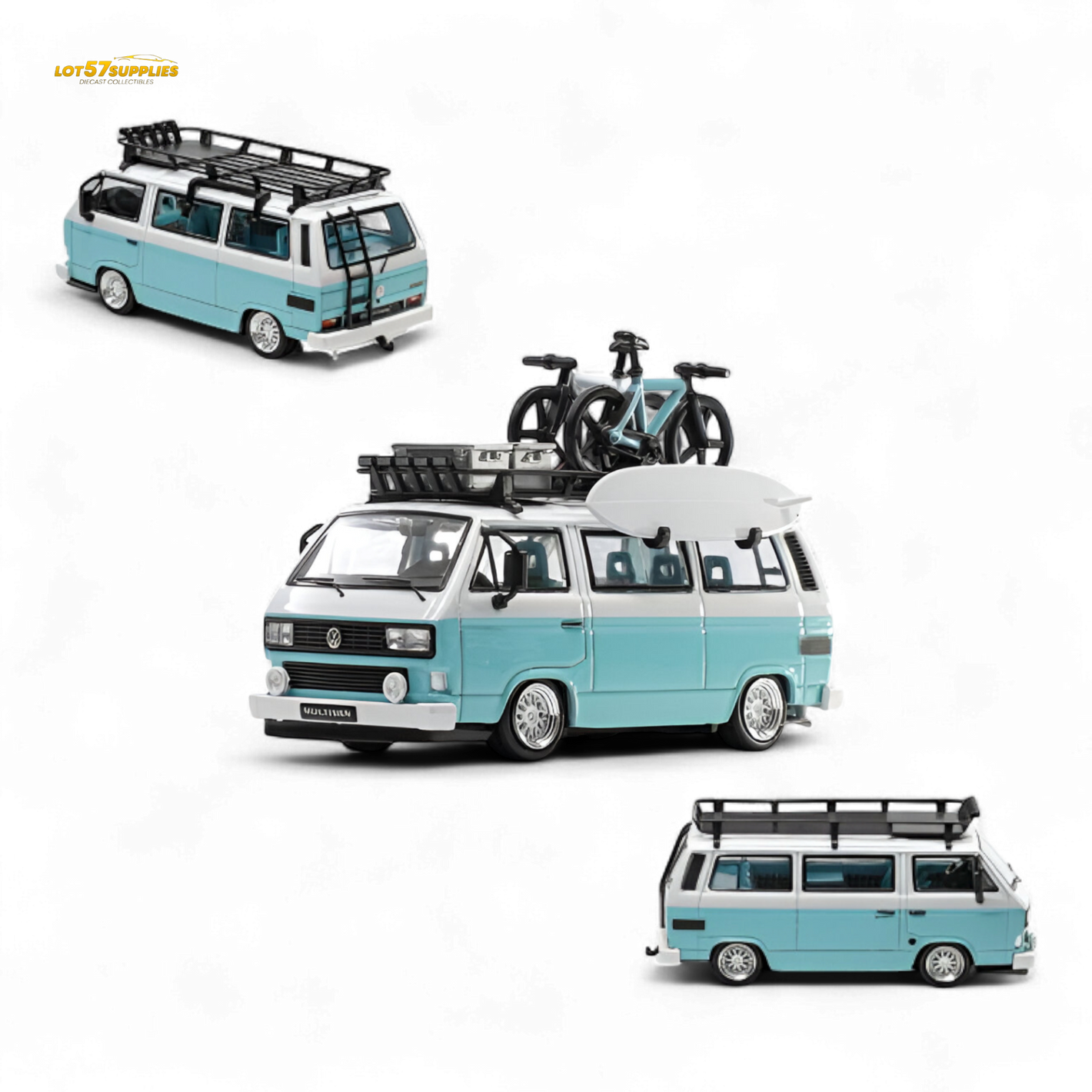 (Pre-Order) Mortal VW T3 Lowrider Van - Tiff Blue + White Double Color 1:64