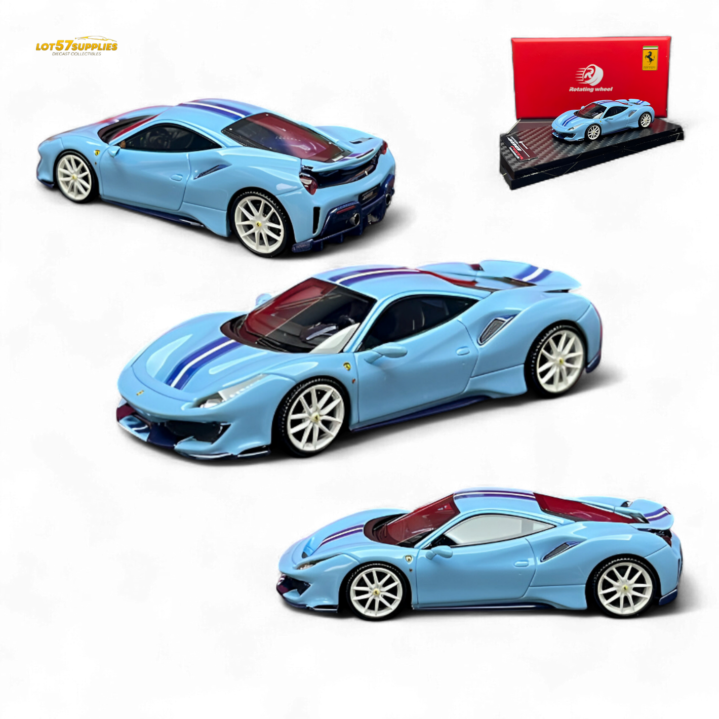 (Pre-Order) Rotating Wheel 488 Pista - Prata Blue - Foshan Show 2025 1:64