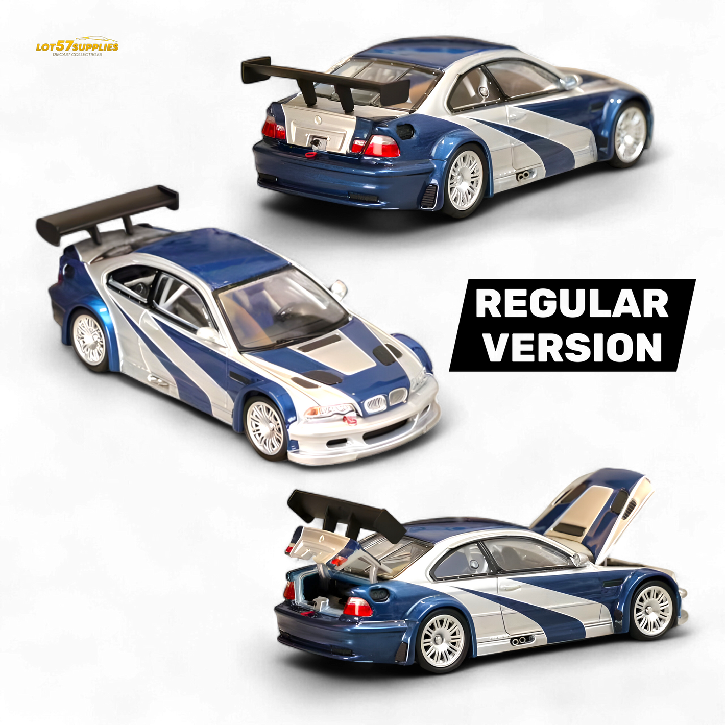 (Pre-Order) Ghost Player BMW E46 M3 GTR - Silver Blue Classic NFS Livery 1:64