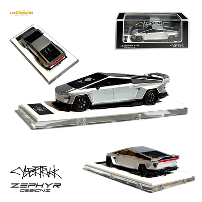 Error404 Tesla Cybertruck Custom Widebody Lowered - Silver 1:64