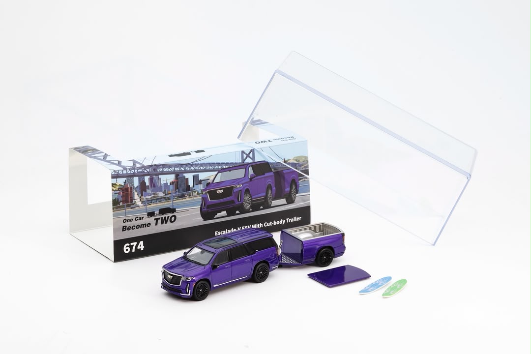 Shadow Pro Cadillac Escalade-V ESV w/ Trailer - Lightning Purple #674 1:64