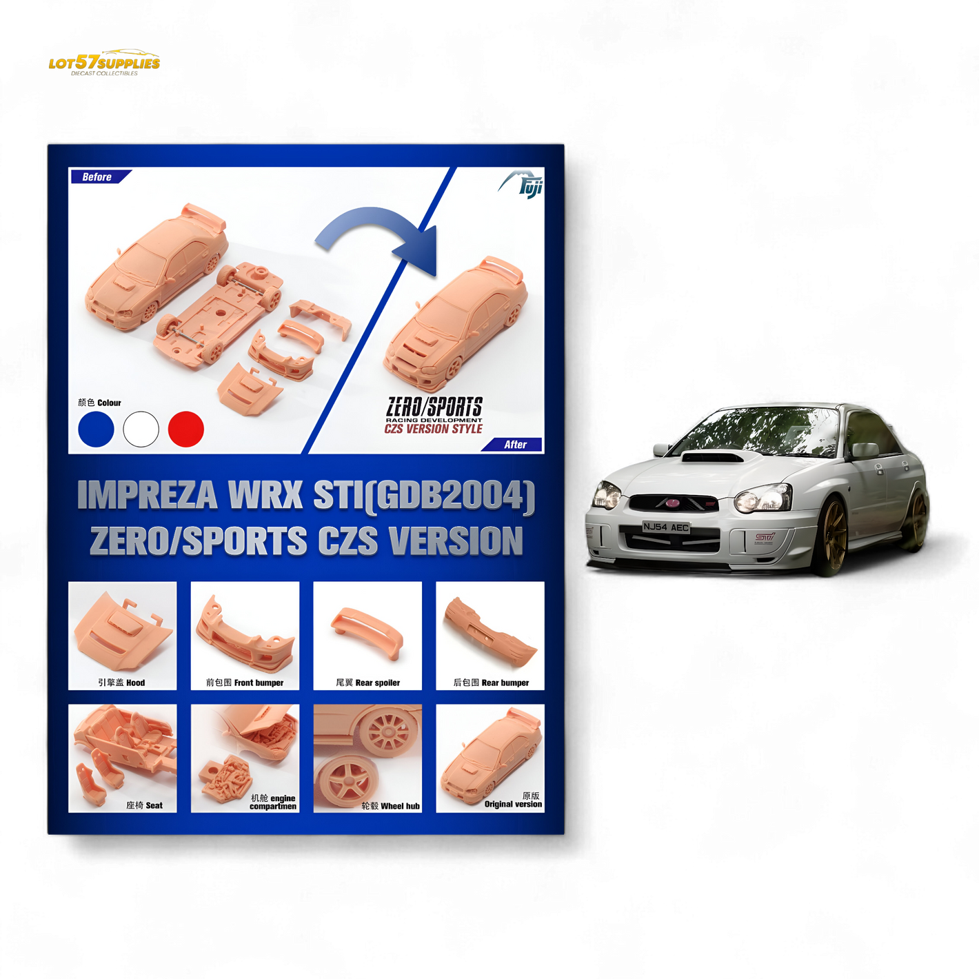 (Pre-Order) Fuji Impreza 2nd Gen Mk2 WRX STi Blobeye Sedan GD - White 1:64