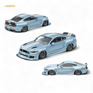 (Pre-Order) Liberty 64 Mustang Lowered Widebody Kit - Ice Blue + White Stripes 1:64