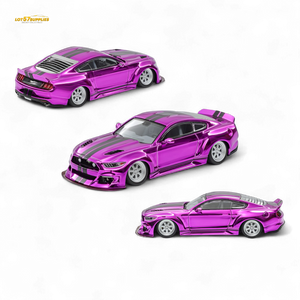 (Pre-Order) Liberty 64 Mustang Lowered Widebody Kit - Chrome Purple + Black Stripes 1:64
