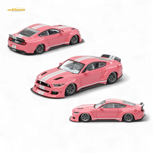 (Pre-Order) Liberty 64 Mustang Lowered Widebody Kit - Metallic Pink + White Stripes 1:64