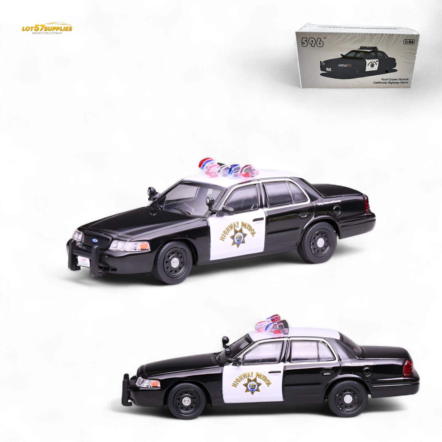 Model police car with 'SHERIFF'S DEPARTMENT' sign on a white background