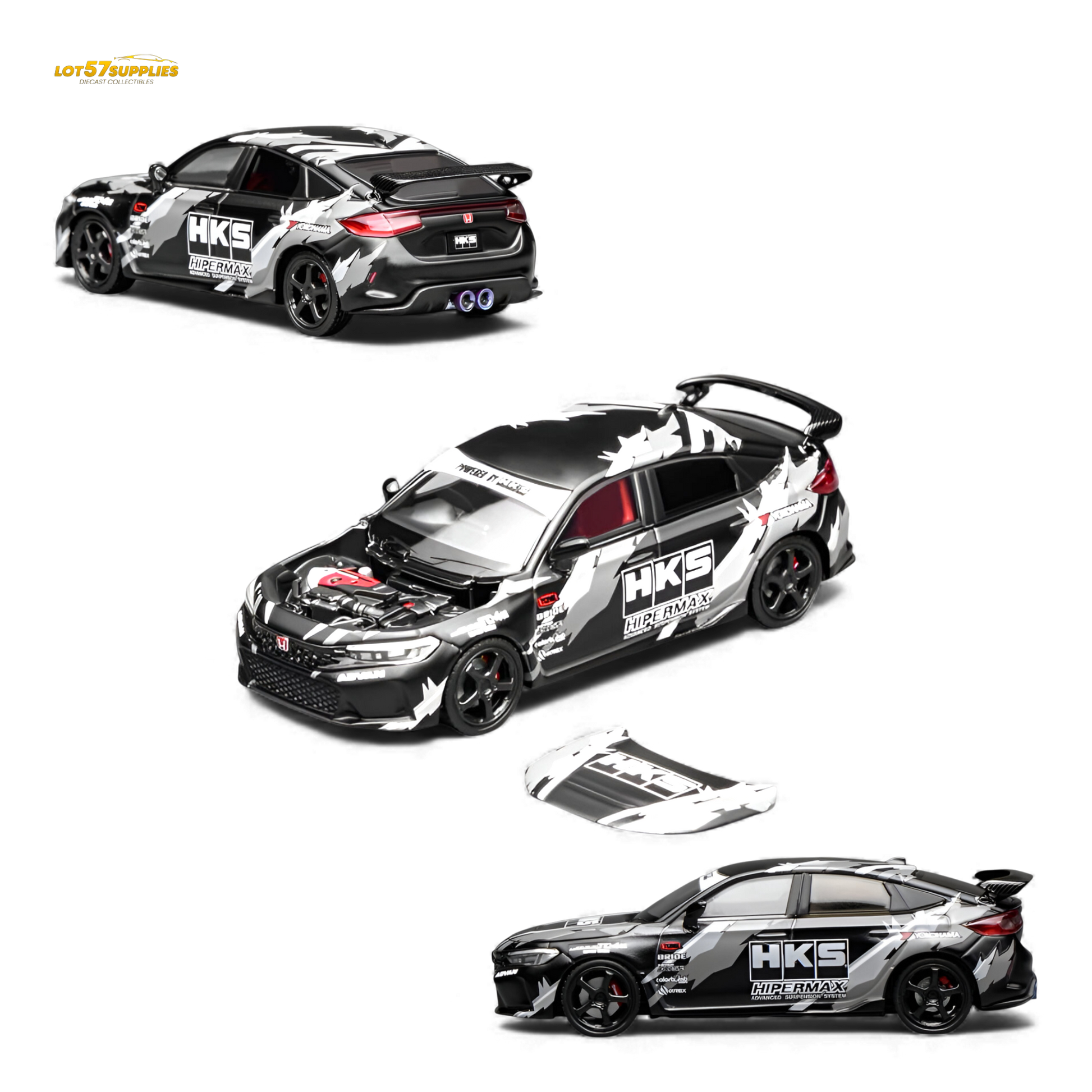 Motorhelix Honda Civic Type R FL5 Black HKS 1:64 Diecast Model