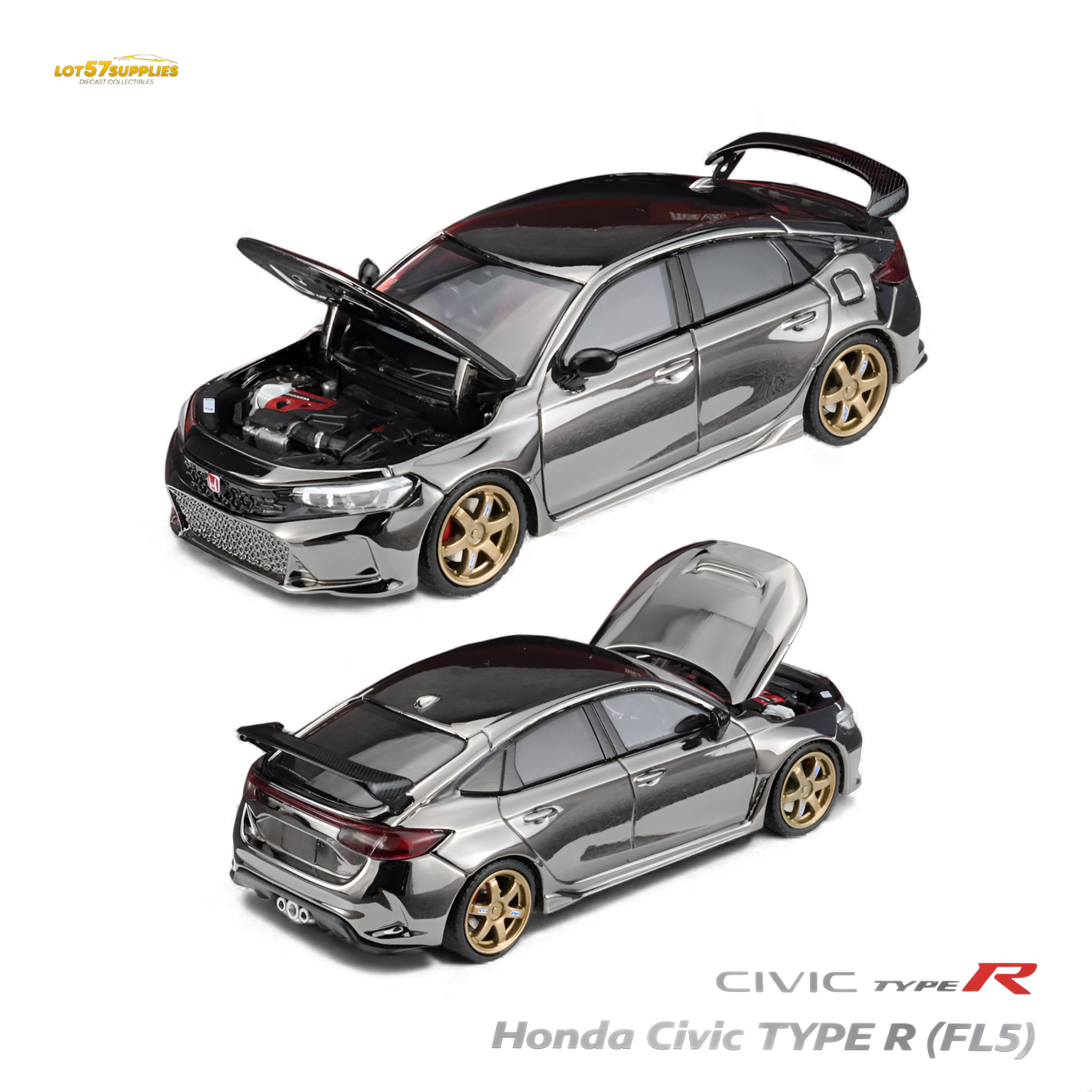 (Pre-Order) MH Honda Civic Type R FL5 - Chrome Gun Black 1:64