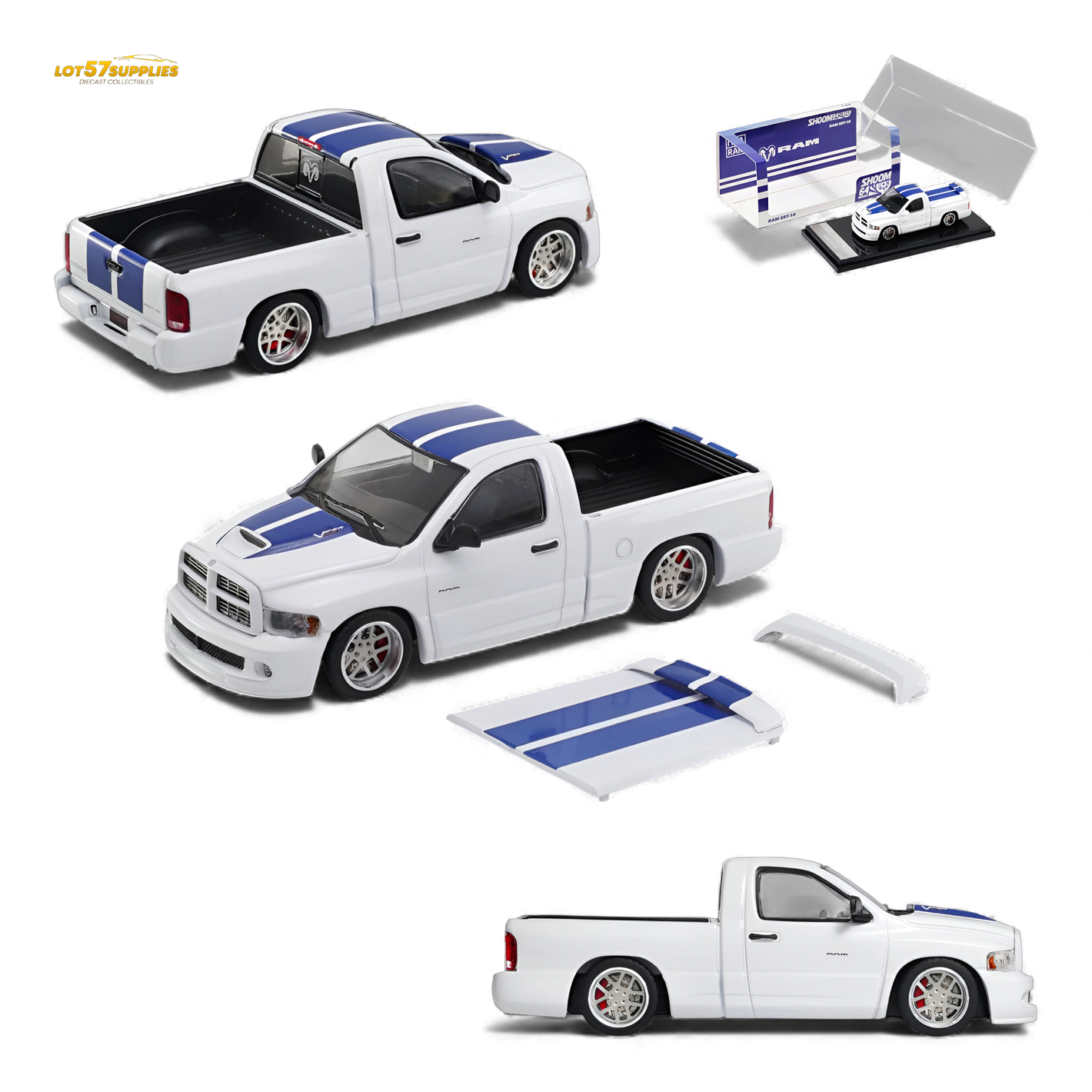 (Pre-Order) GCD Dodge RAM SRT-10 - White Blue Stripe (LHD) 1:64