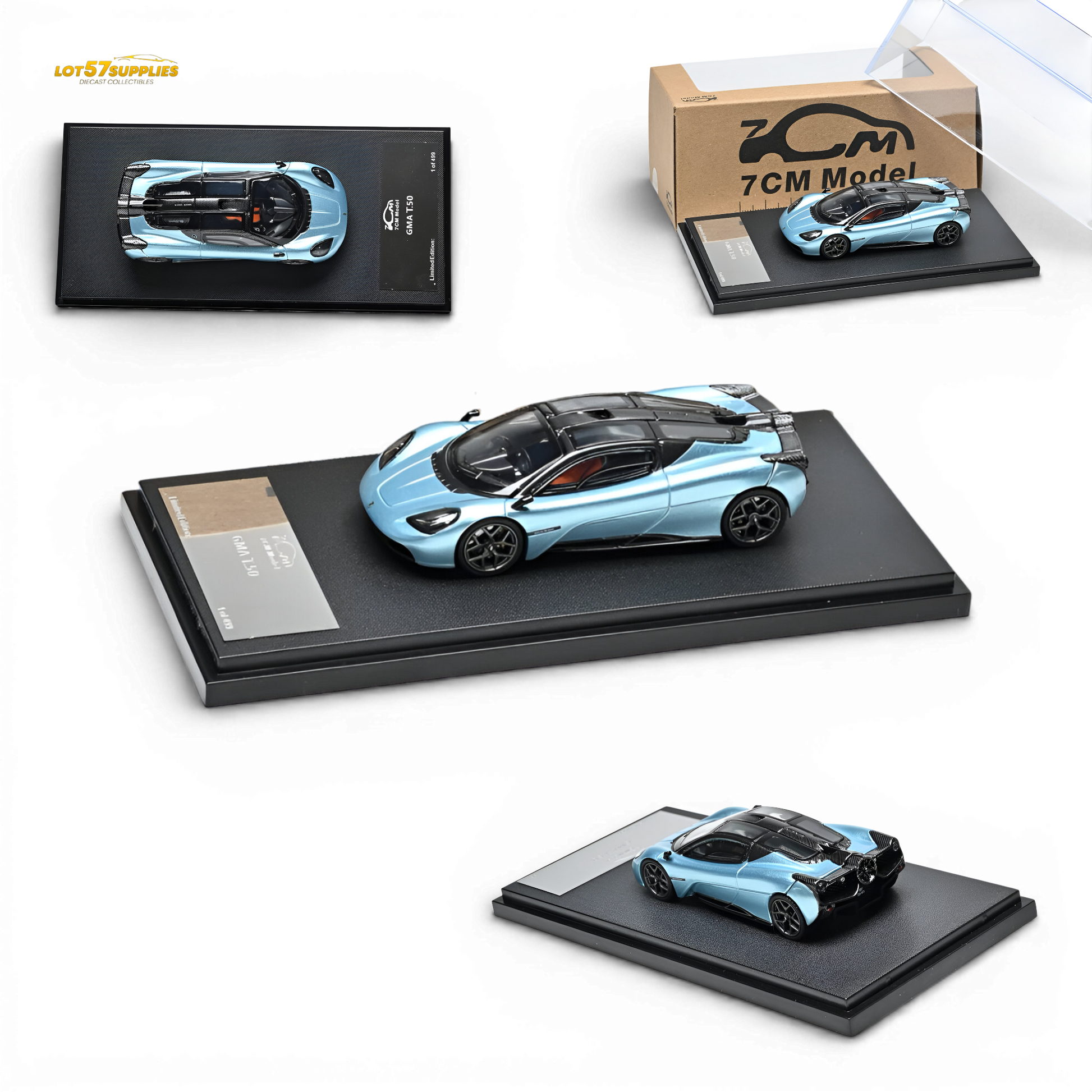 7cm Model Gordon Murray Automotive T.50 Hawaiian Blue 1:64 Diecast Model