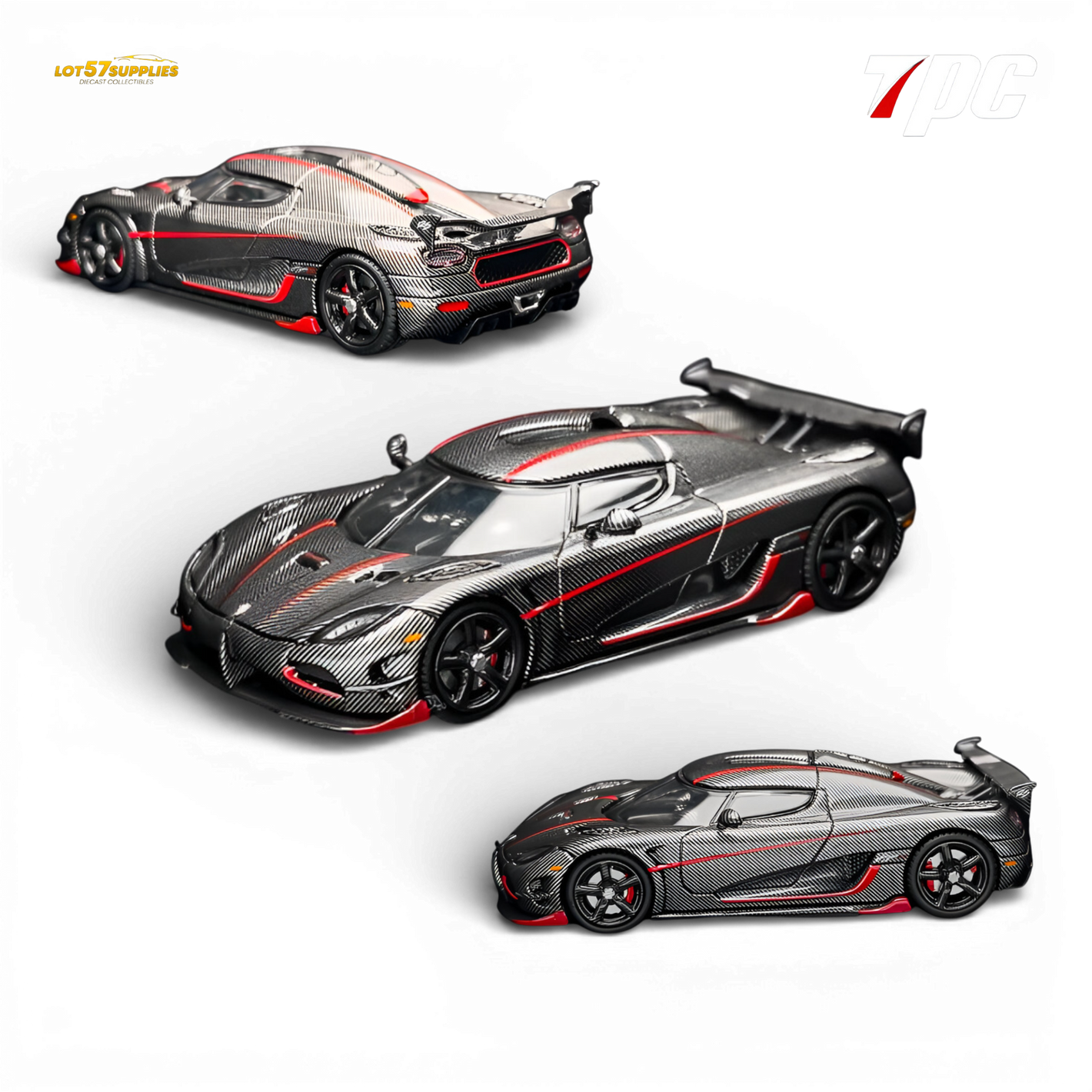 TPC Koenigsegg Agera RS Carbon Fiber Red Stripe 1:64 Diecast Model