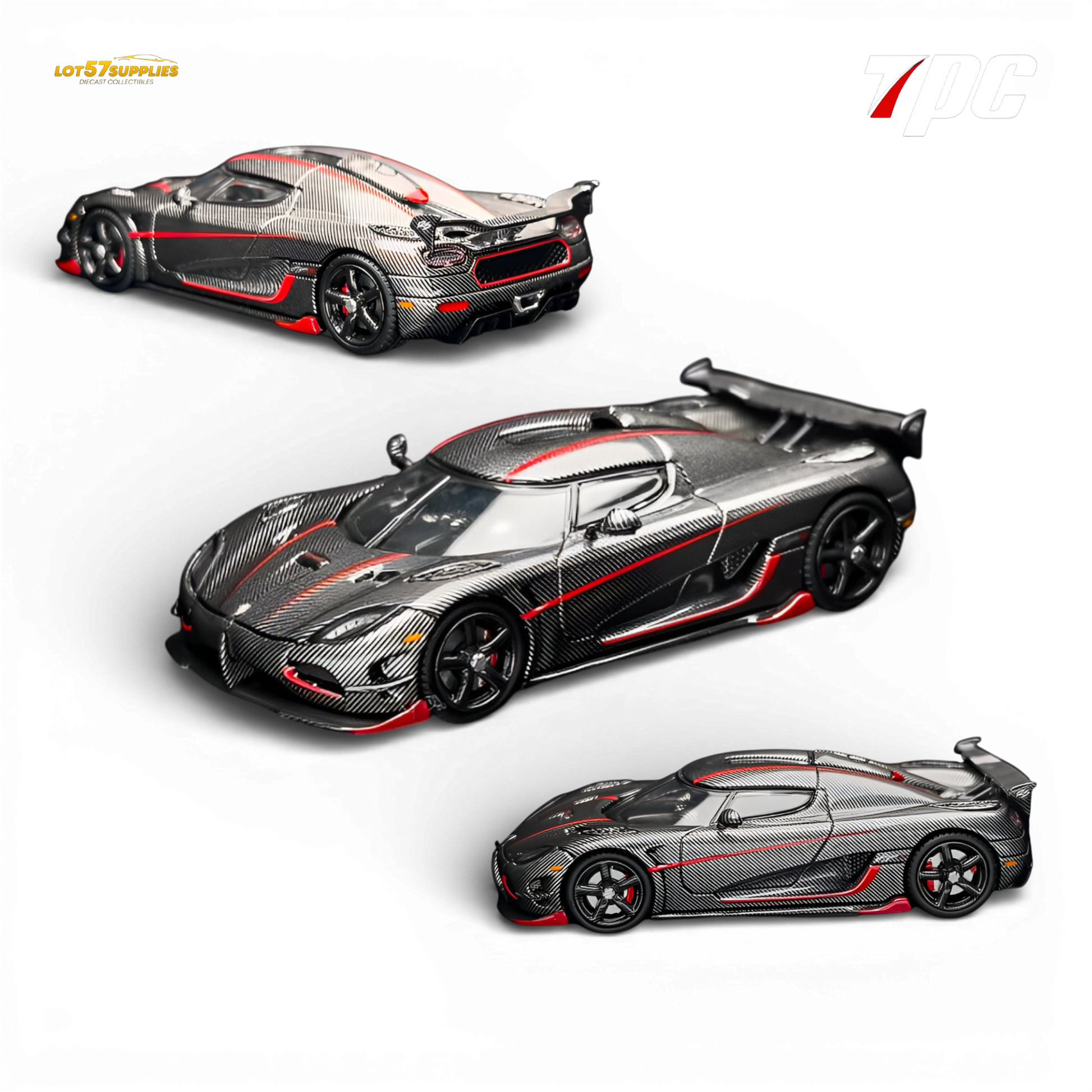 TPC Koenigsegg Agera RS Carbon Fiber Red Stripe 1:64 Diecast Model