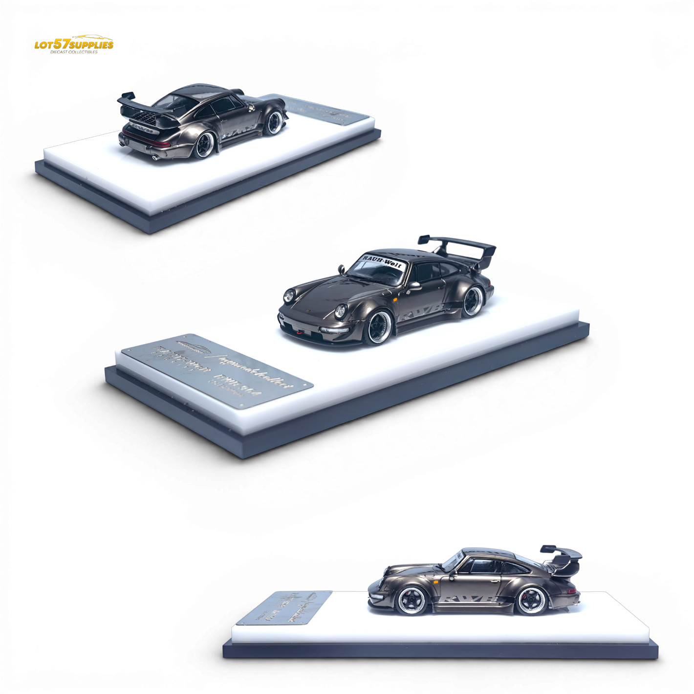 MC Porsche RWB964 High Wing Chrome Pearl Gray 1:64 Diecast Model