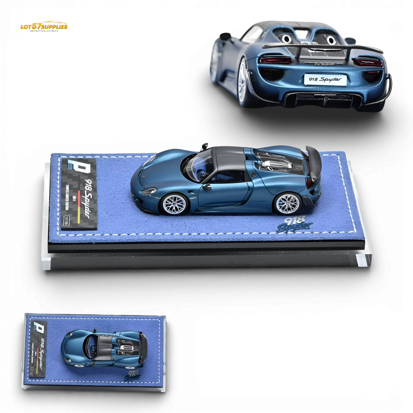 BCP Porsche 918 Spyder Matte Blue 1:64 Diecast Model