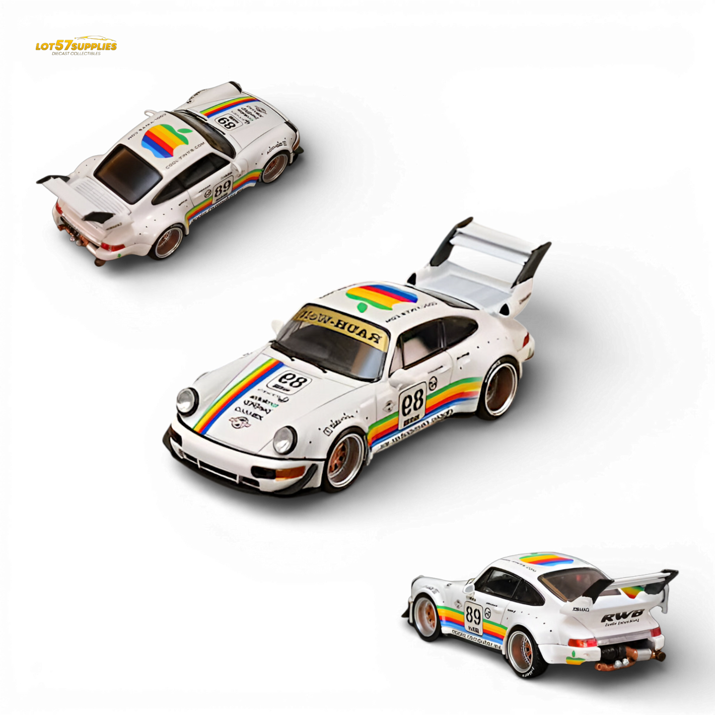 SW RWB 964 Wide-Body White Apple 1:64 scale diecast model car multiple angles