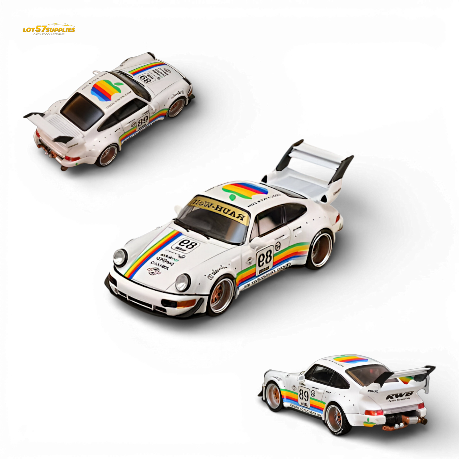 SW RWB 964 Wide-Body White Apple 1:64 scale diecast model car multiple angles