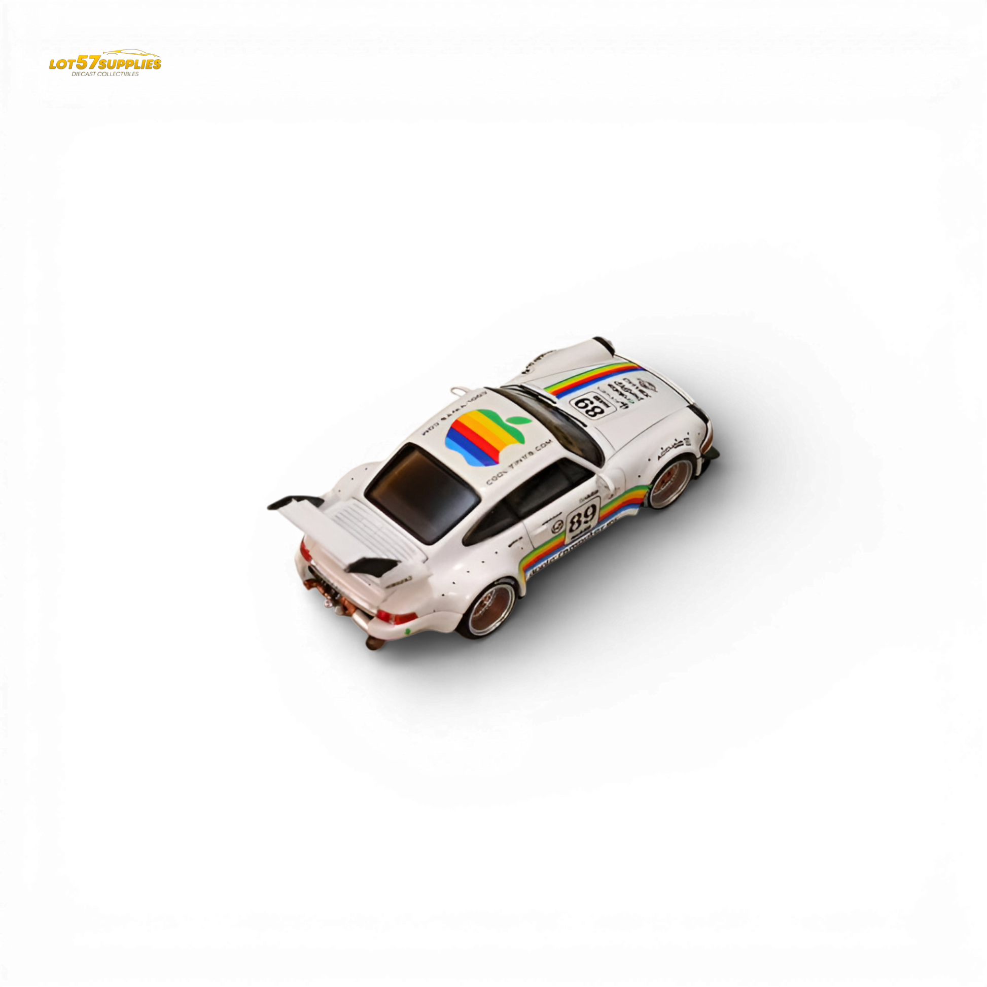 SW RWB 964 Wide-Body White Apple 1:64 scale diecast model car rear three quarter view