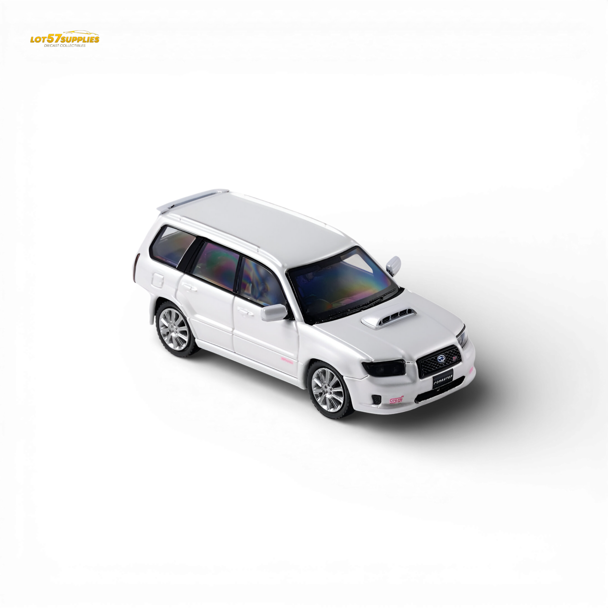 Fiberrun Subaru Forester SG9 Metallic White 1:64 Scale Diecast Model Rear Quarter View