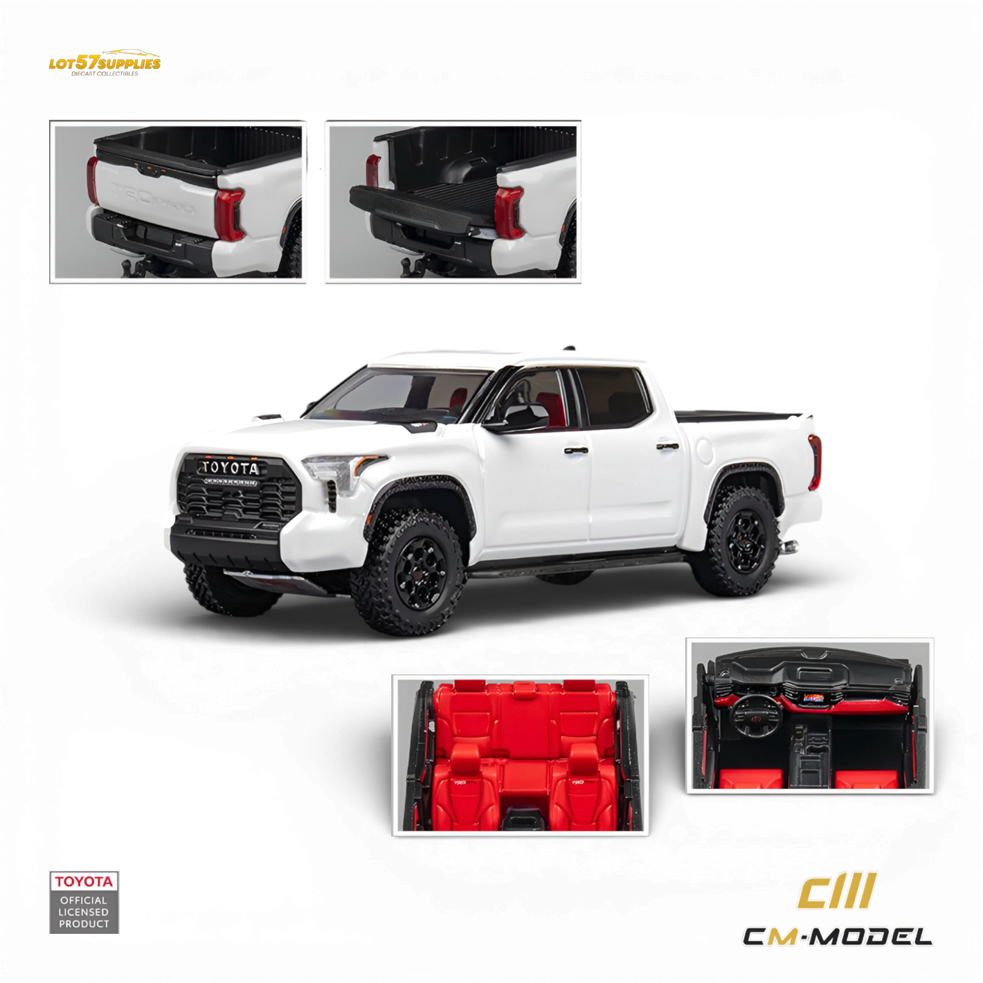 CM Model Toyota Tundra White 1:64 Scale Diecast Model Multi Angle View