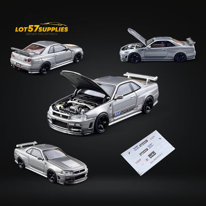 MOTORHELIX Nissan Skyline GT-R R34 Z-Tune CRS Version Grey Gun Metallic 1:64