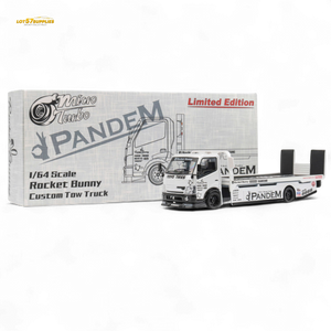 MicroTurbo HINO 300 Flat Bed Transport Truck in Pandem Rocket Bunny White 1:64