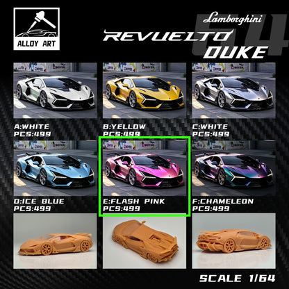 Alloy Art Lamborghini Revuelto Duke Modified FLASH PINK 1:64 diecast model, six-colour grid with pink highlighted