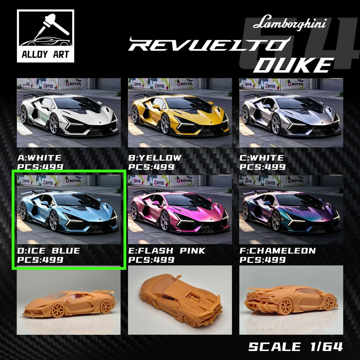 Alloy Art Lamborghini Revuelto Duke Modified ICE BLUE (Ltd 499) 1:64 diecast, colour chart with Ice Blue highlighted