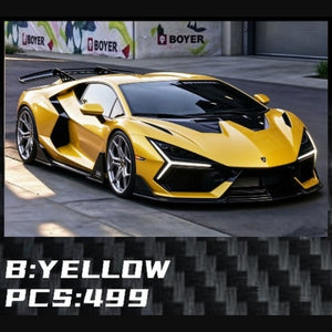 Alloy Art Lamborghini Revuelto Duke Modified YELLOW 1:64 diecast, front three-quarter view with rear wing