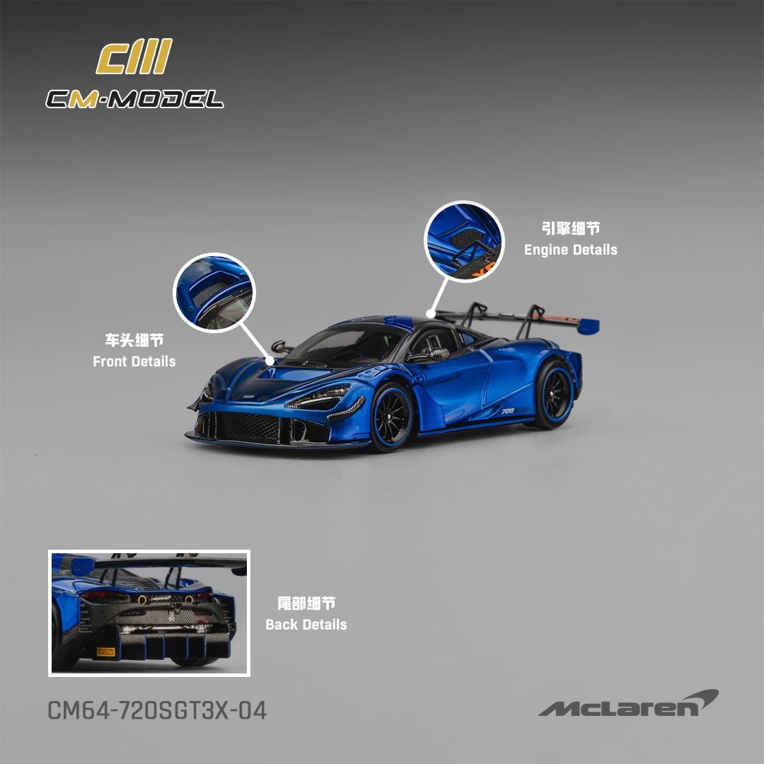 (Pre-Order) CM Model McLaren 720S GT3X - Aurora Blue 1:64